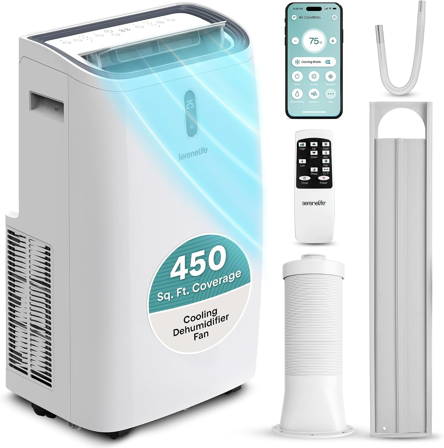 SereneLife Portable Air Conditioner 12000 BTU With WIFI | 3-in-1 Cooling, Fan and Dehumidifier | 24-H Timer Up to 550 Sq Ft Coverage | AC Unit for Bedroom, Home & Office, Includes Window Kit & Remote