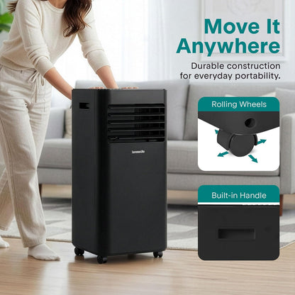 SereneLife Portable Air Conditioner 9000 BTU, Compact AC Unit with Dehumidifier & Fan for Rooms up to 30 m², Energy Efficient Quiet Cooling with Remote, Window Kit, Black