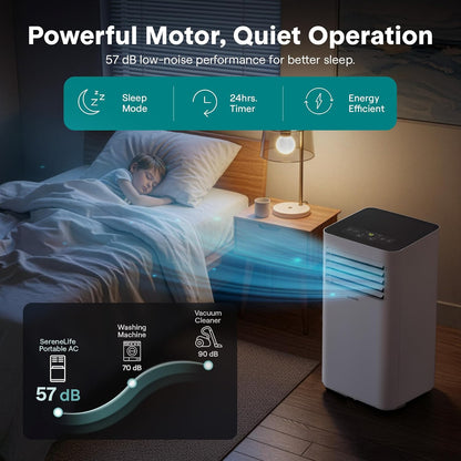 SereneLife Small Air Conditioner Portable 8,000 BTU with Built-in Dehumidifier - Portable AC unit for rooms up to 350 sq ft - WiFi app + Remote Control, Window Mount Exhaust Kit