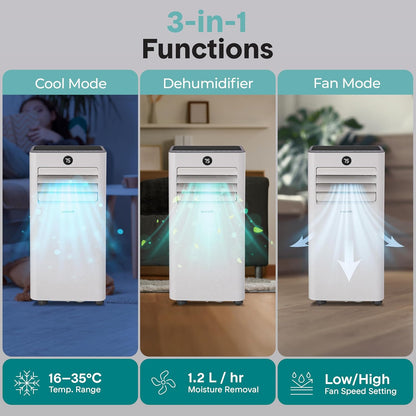 SereneLife 9,000 BTU Portable Air Conditioner, Small AC with Dehumidifier and Fan, WiFi Function, Mini AC Unit with 28 m² (300 Sq. Ft.) Coverage, Includes Remote Control and Window Mount Kit