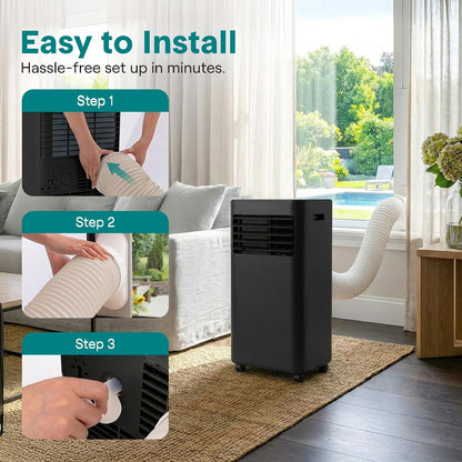 SereneLife Portable Air Conditioner 9000 BTU, Compact AC Unit with Dehumidifier & Fan for Rooms up to 30 m², Energy Efficient Quiet Cooling with Remote, Window Kit, Black