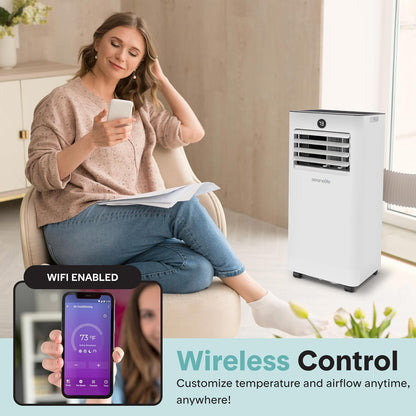 SereneLife 9,000 BTU Portable Air Conditioner, Small AC with Dehumidifier and Fan, WiFi Function, Mini AC Unit with 28 m² (300 Sq. Ft.) Coverage, Includes Remote Control and Window Mount Kit
