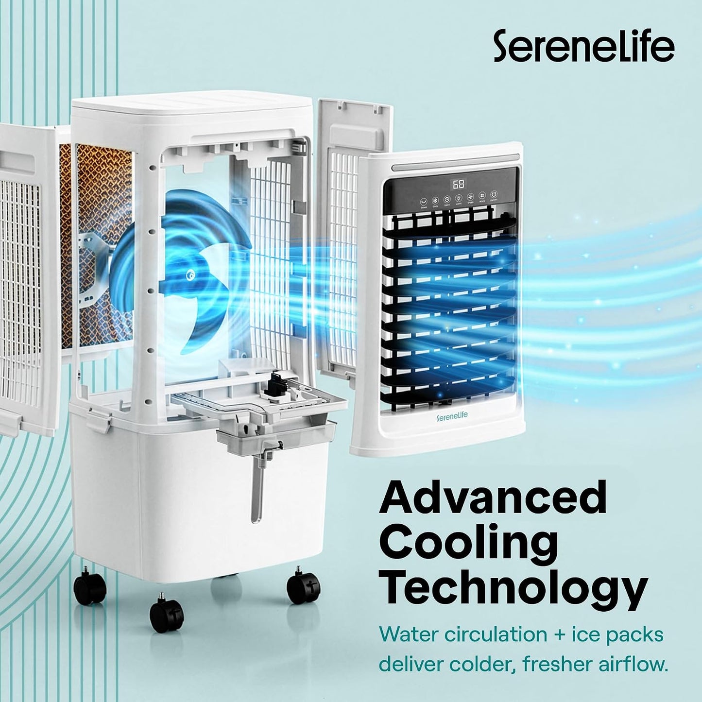 SereneLife Portable Air Cooler 25L with Remote Control – 1700 CFM Evaporative Cooling Fan with Ice Packs 60° Oscillation Timer Quiet Energy Efficient for Large Room Home Office Bedroom