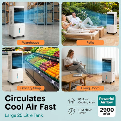 SereneLife Portable Air Cooler 25L with Remote Control – 1700 CFM Evaporative Cooling Fan with Ice Packs 60° Oscillation Timer Quiet Energy Efficient for Large Room Home Office Bedroom