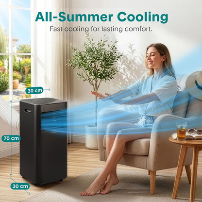SereneLife Portable Air Conditioner 9000 BTU, Compact AC Unit with Dehumidifier & Fan for Rooms up to 30 m², Energy Efficient Quiet Cooling with Remote, Window Kit, Black
