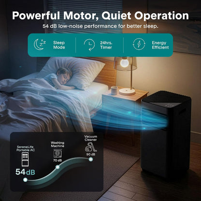 SereneLife Portable Air Conditioner 9000 BTU, Compact AC Unit with Dehumidifier & Fan for Rooms up to 30 m², Energy Efficient Quiet Cooling with Remote, Window Kit, Black