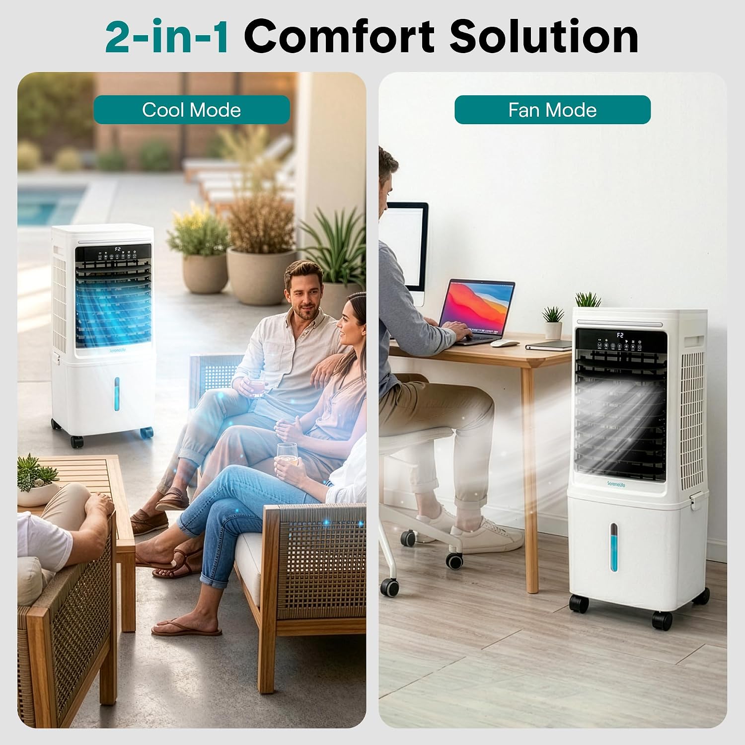 SereneLife Portable Air Cooler 25L with Remote Control – 1700 CFM Evaporative Cooling Fan with Ice Packs 60° Oscillation Timer Quiet Energy Efficient for Large Room Home Office Bedroom