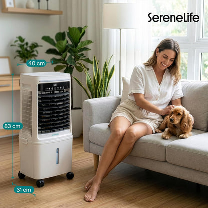 SereneLife Portable Air Cooler 25L with Remote Control – 1700 CFM Evaporative Cooling Fan with Ice Packs 60° Oscillation Timer Quiet Energy Efficient for Large Room Home Office Bedroom