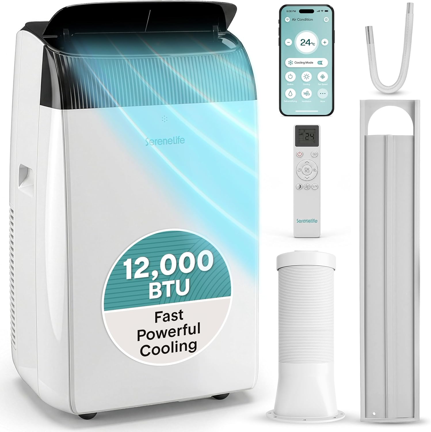 SereneLife Portable Air Conditioner 12000 BTU with WiFi, Portable AC Air Conditioning Unit, 3-in-1 with Cooling, Fan & Dehumidifier Modes, Self-Evaporating & Sleep Mode for Living Room & Large Home