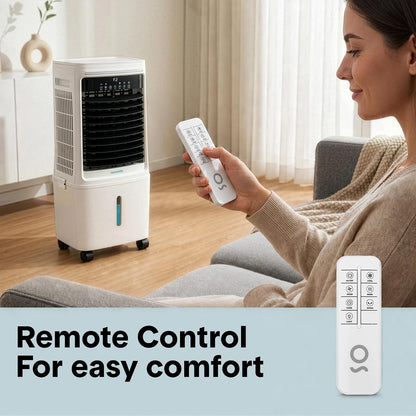 SereneLife Portable Air Cooler 25L with Remote Control – 1700 CFM Evaporative Cooling Fan with Ice Packs 60° Oscillation Timer Quiet Energy Efficient for Large Room Home Office Bedroom