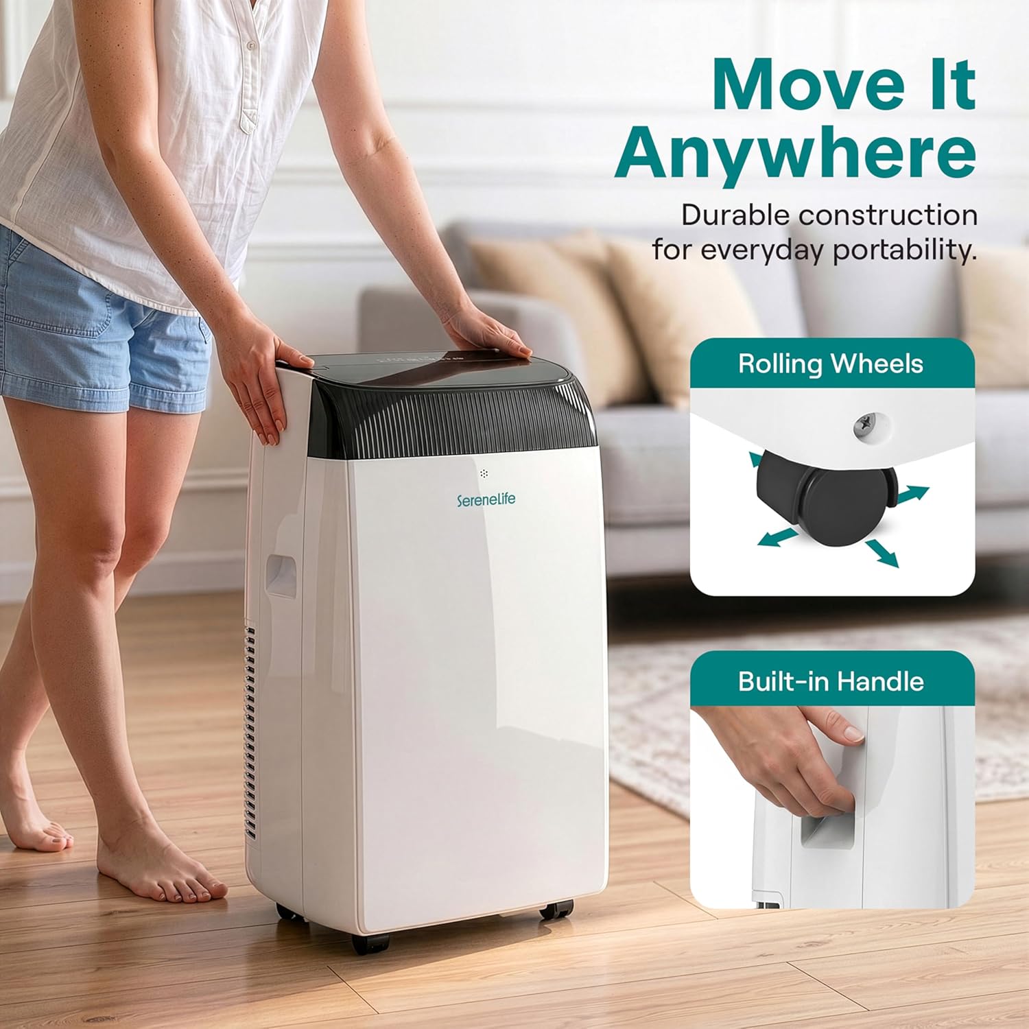SereneLife Portable Air Conditioner 12000 BTU with WiFi, Portable AC Air Conditioning Unit, 3-in-1 with Cooling, Fan & Dehumidifier Modes, Self-Evaporating & Sleep Mode for Living Room & Large Home