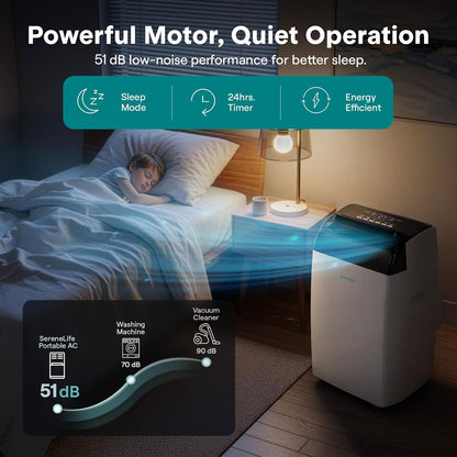 SereneLife Portable Air Conditioner 12000 BTU with WiFi, Portable AC Air Conditioning Unit, 3-in-1 with Cooling, Fan & Dehumidifier Modes, Self-Evaporating & Sleep Mode for Living Room & Large Home