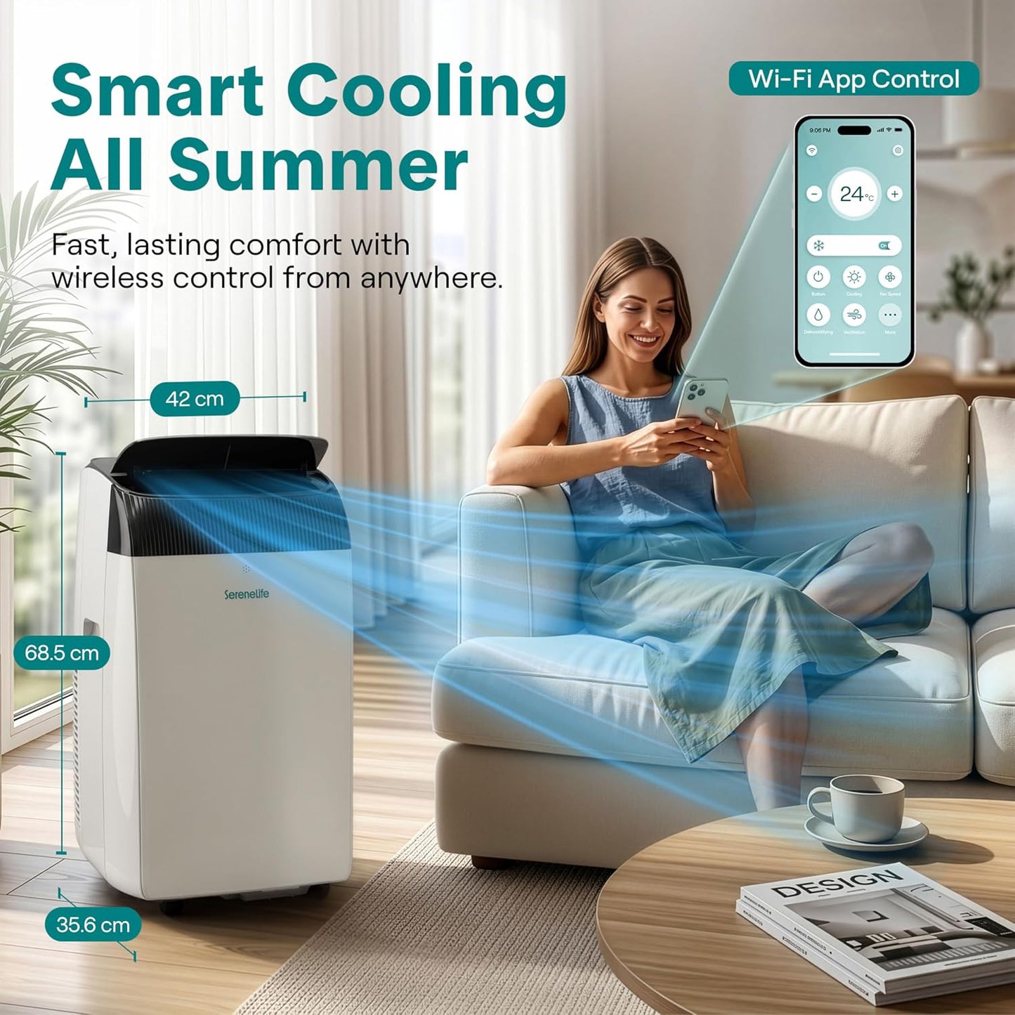 SereneLife Portable Air Conditioner 12000 BTU with WiFi, Portable AC Air Conditioning Unit, 3-in-1 with Cooling, Fan & Dehumidifier Modes, Self-Evaporating & Sleep Mode for Living Room & Large Home