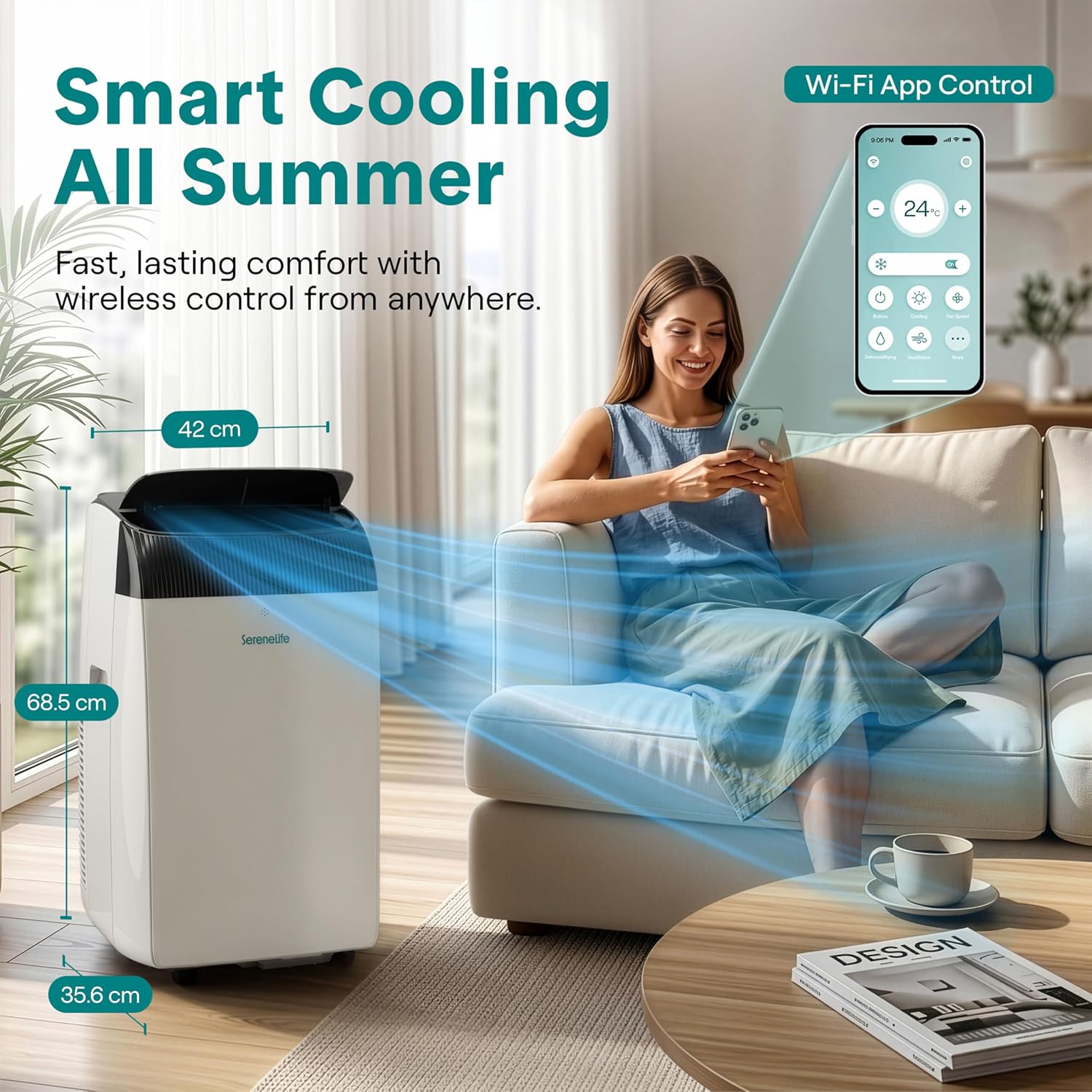 SereneLife Portable Air Conditioner 12000 BTU with WiFi, Portable AC Air Conditioning Unit, 3-in-1 with Cooling, Fan & Dehumidifier Modes, Self-Evaporating & Sleep Mode for Living Room & Large Home