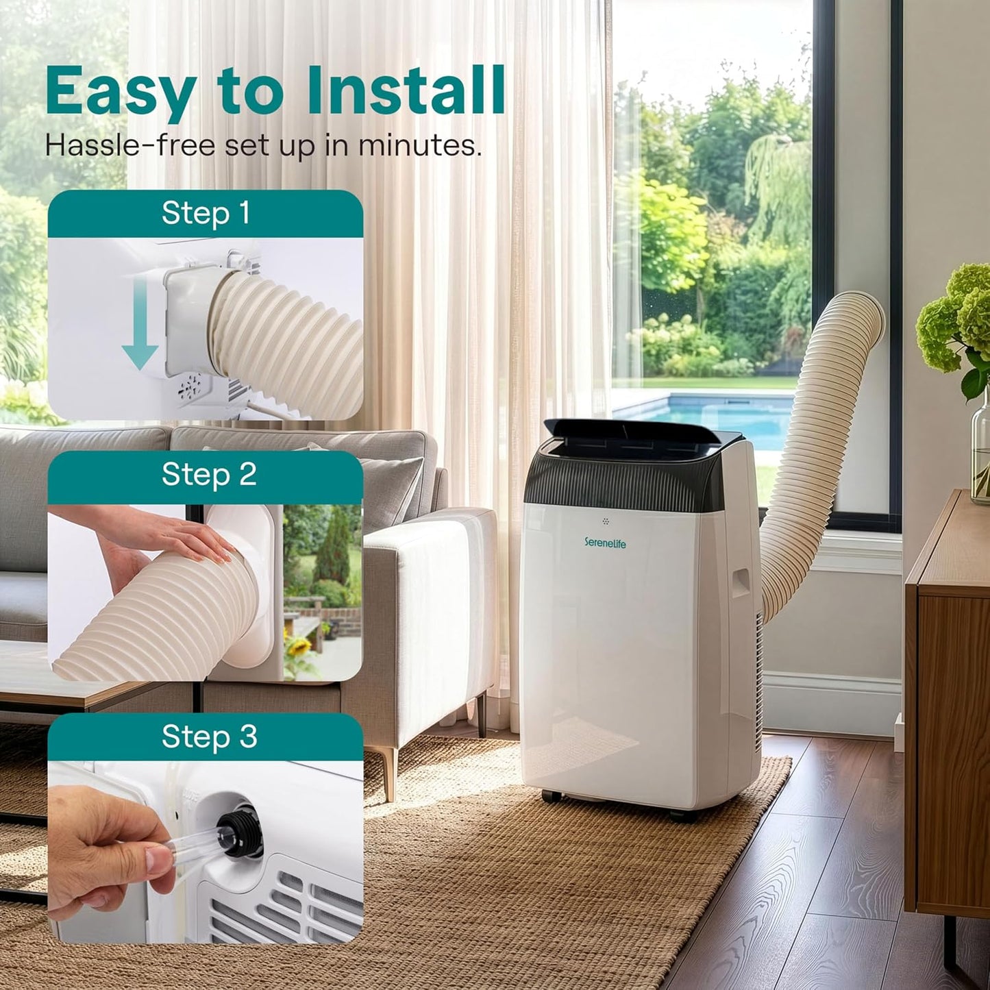 SereneLife Portable Air Conditioner 12000 BTU with WiFi, Portable AC Air Conditioning Unit, 3-in-1 with Cooling, Fan & Dehumidifier Modes, Self-Evaporating & Sleep Mode for Living Room & Large Home