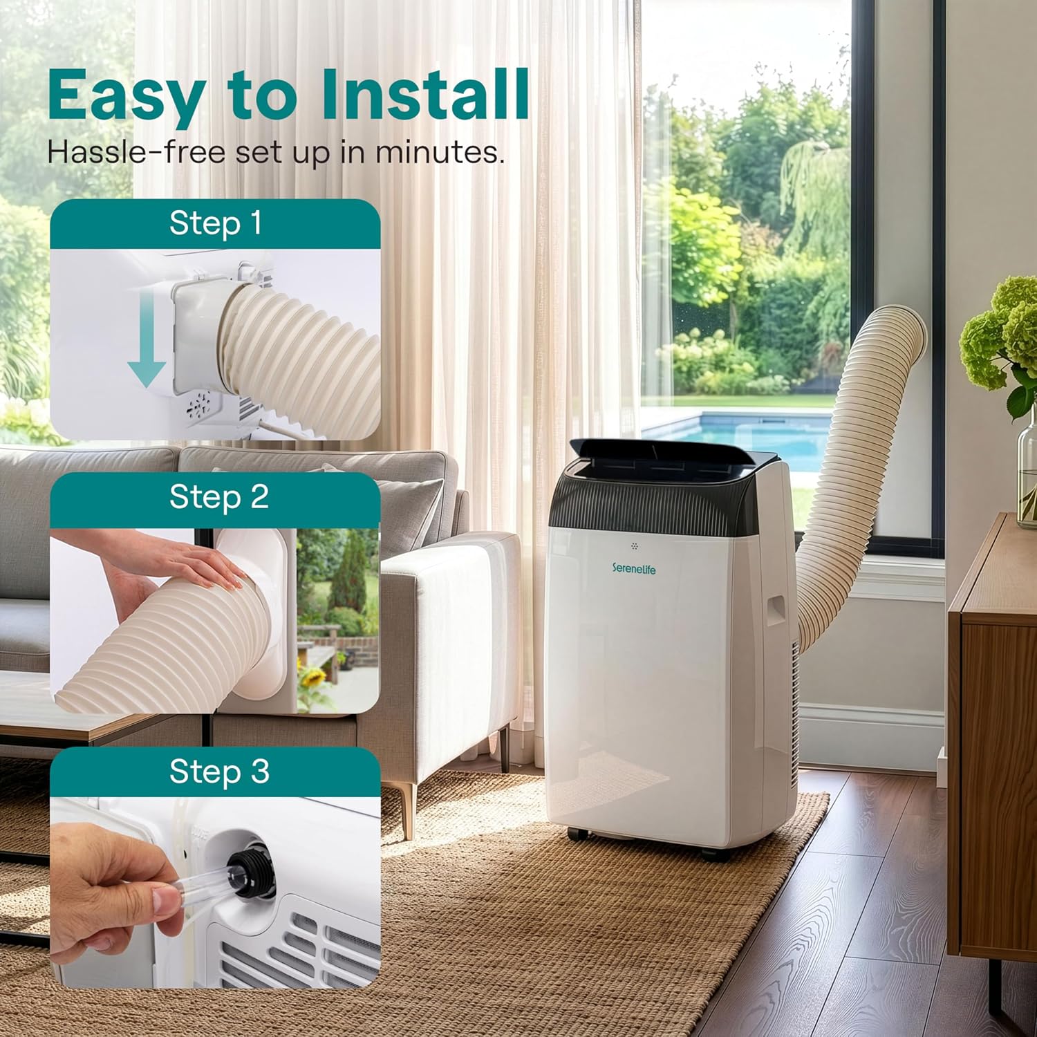 SereneLife Portable Air Conditioner 12000 BTU with WiFi, Portable AC Air Conditioning Unit, 3-in-1 with Cooling, Fan & Dehumidifier Modes, Self-Evaporating & Sleep Mode for Living Room & Large Home